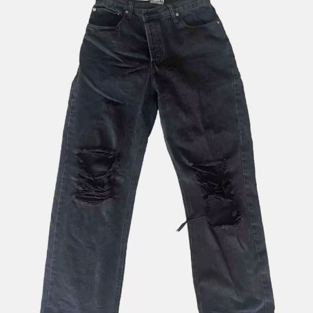 Princess Polly Asymmetric Ripped Leg Jeans Black Denim US 8 NEW WITHOUT TAGS